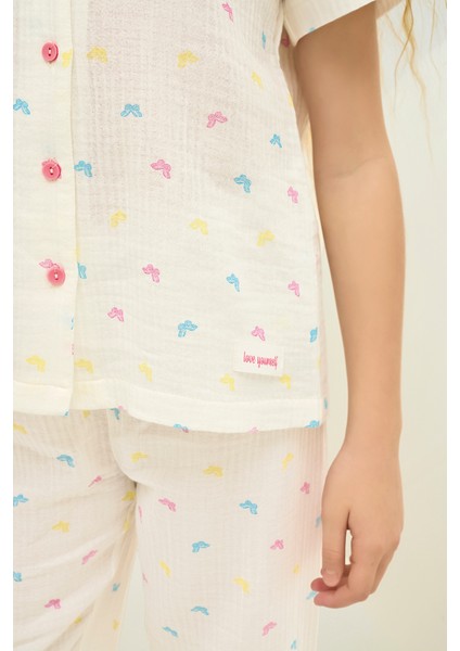 8869 Kız Ç. Düğmeli Pijama Takım