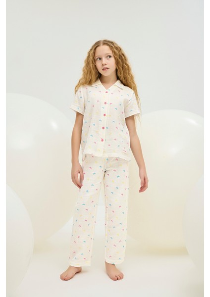 8869 Kız Ç. Düğmeli Pijama Takım