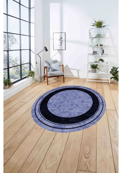 Baskılı Çerçeveli Düz Model Yıkanabilir Kaymaz Yuvarlak Salon Halısı, Çerçeveli-Y-60-Lacivert, fırsatları