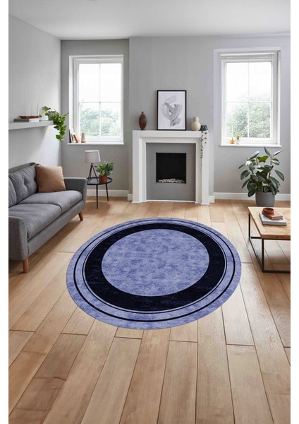 Baskılı Çerçeveli Düz Model Yıkanabilir Kaymaz Yuvarlak Salon Halısı, Çerçeveli-Y-60-Lacivert, indirimleri