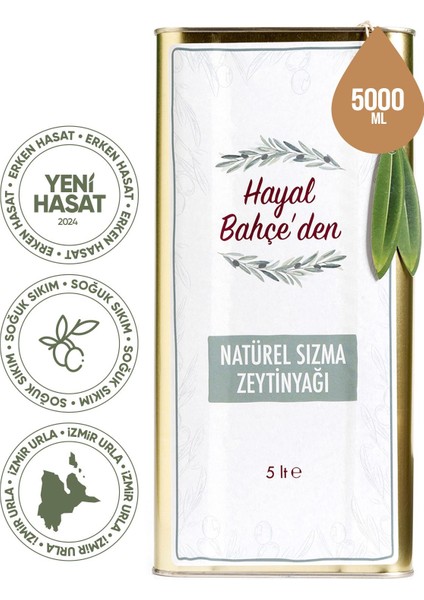 Erken Hasat Natürel Sızma Zeytinyağı 5 Litre | Soğuk Sıkım, Izmir Urla, Yeni Hasat, Düşük Asidite