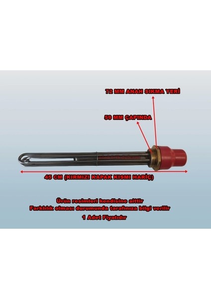 2" Inç 45CM 10000W Trifaze Kafalı Depo Rezistansı (3 Fazlı) 220-380V 8.5q Cr-Ni