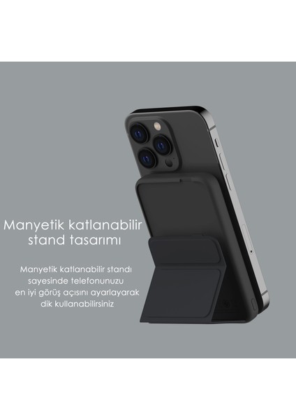 Magsafe Powerbank 7000MAH 20W Hızlı Şarj Standlı ve Taşınabilir Apple iPhone ve Android Uyumlu