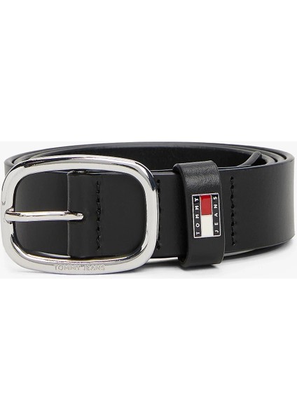 Erkek Siyah Oval Tokalı Deri Kemer