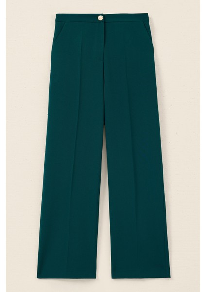 Kadın Düğmeli Geniş Paça Pantolon - Yeşil