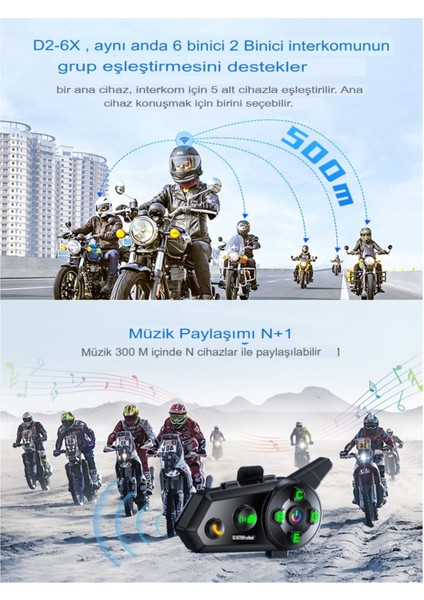 6 Kişi Eşleşmeli 2 Kişi Uyumlu Konuşmalı Motosiklet Intercom 500M Mesafeli Müzik Paylaşımlı indirimleri