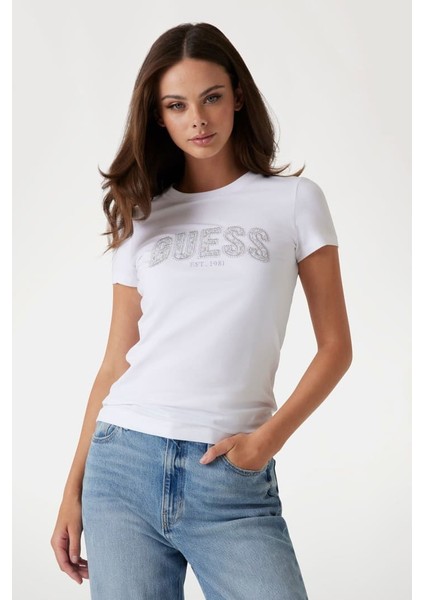 Kadın Lace Logo T-Shirt - Beyaz