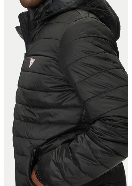 Erkek Gj Hooded Puffer Şişme Mont - Siyah indirimleri