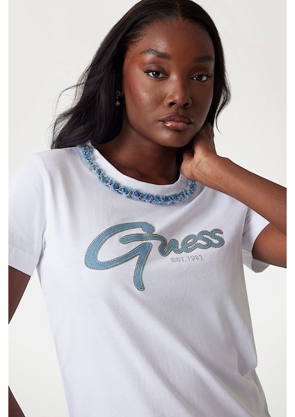Kadın Gj Pamuklu T-Shirt - Beyaz fırsatları
