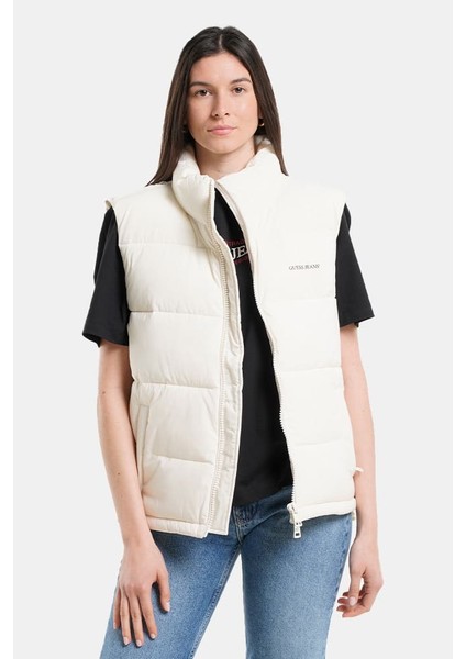 Kadın Gj Puffer Şişme Yelek - Krem