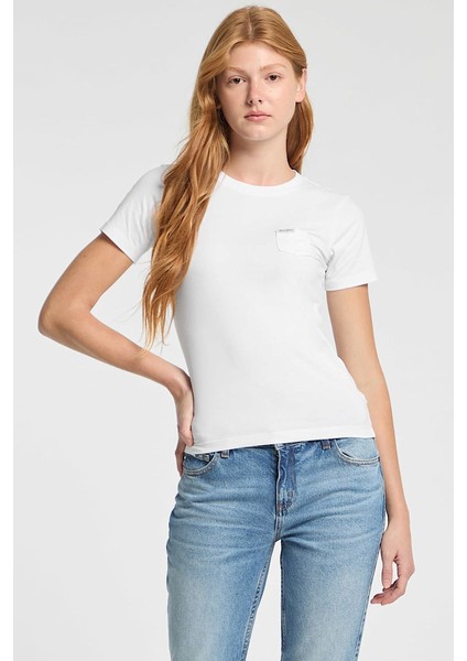 Kadın Gj Slim Fit Cepli T-Shirt - Beyaz