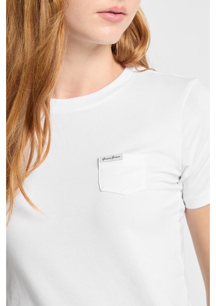 Kadın Gj Slim Fit Cepli T-Shirt - Beyaz fırsatları