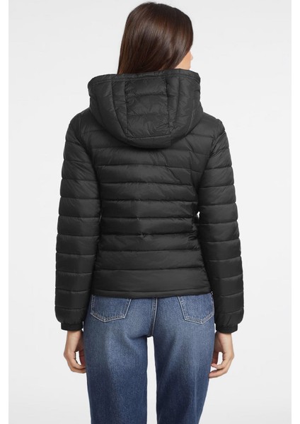 Kadın Gj Hooded Puffer Şişme Mont - Siyah