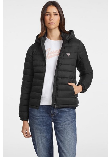 Kadın Gj Hooded Puffer Şişme Mont - Siyah