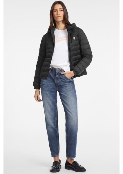 Kadın Gj Hooded Puffer Şişme Mont - Siyah