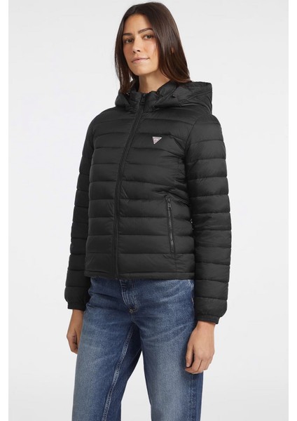 Kadın Gj Hooded Puffer Şişme Mont - Siyah