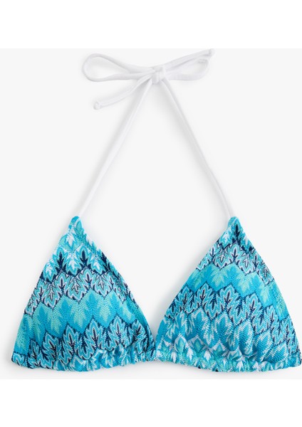 Boyundan Bağlamalı Desenli Üçgen Bikini Üstü