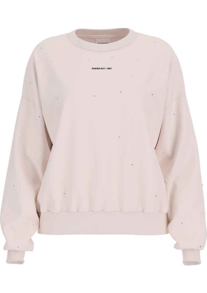 Kadın Rhinestones Cn Sweatshirt - Krem