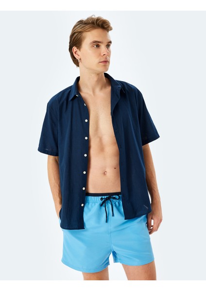 Renk Kontrastlı Beli Bağcıklı Mini Deniz Şortu