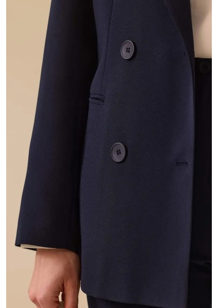 Kadın Kruvaze Yaka Düğmeli Astarlı Ceket - Lacivert modelleri