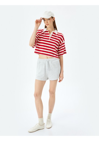 Beli Bağcıklı Cep Detaylı Şardonlu Basic Mini Şort