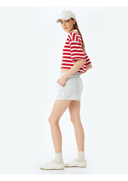 Beli Bağcıklı Cep Detaylı Şardonlu Basic Mini Şort