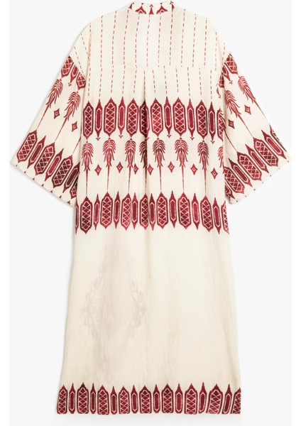 Kimono Kol Mandarin Yaka Etnik Desenli Uzun Viskon Elbise fırsatları