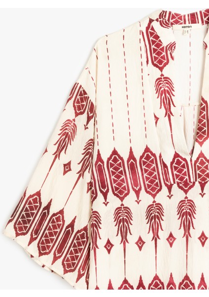 Kimono Kol Mandarin Yaka Etnik Desenli Uzun Viskon Elbise indirimleri