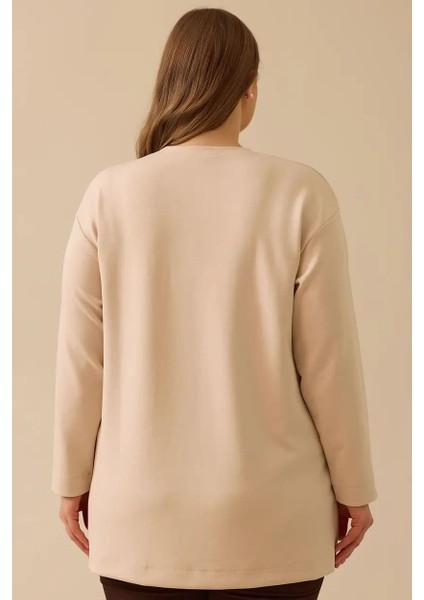 Kadın Büyük Beden Çiçek Işlemeli Sweatshirt - Bej