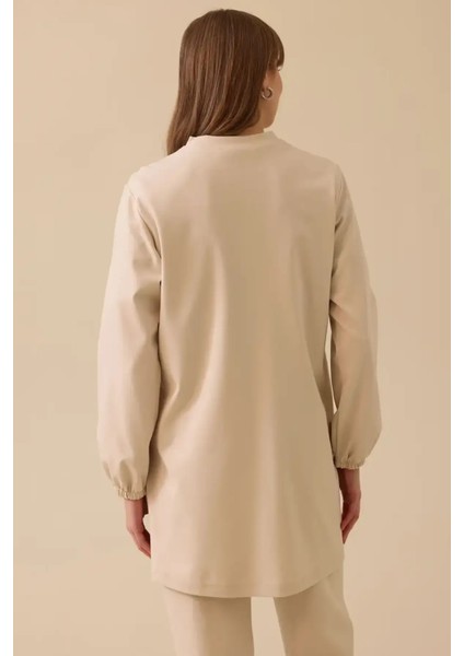 Kadın Işleme Detaylı Uzun Kollu Sweatshirt - Bej