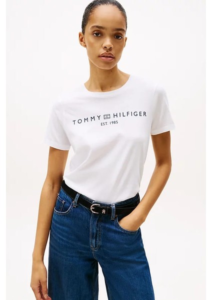 Kadın Th Crew Logolu T-Shirt - Beyaz