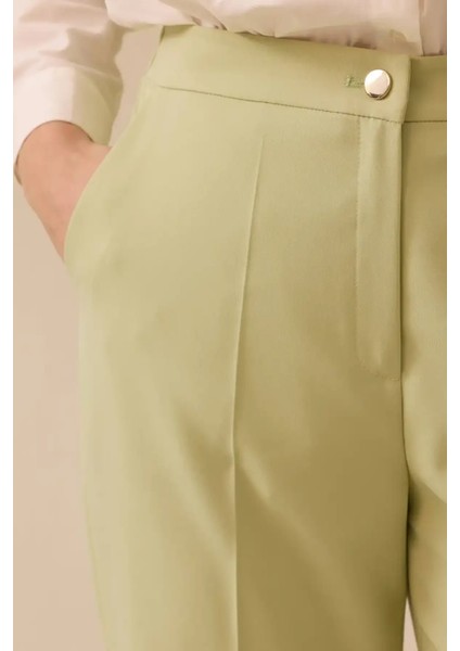 Kadın Yüksek Bel Düğme Detaylı Cepli Pantolon - Yeşil modelleri