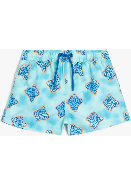 Beli Bağlamalı Baskılı Deniz Şortu