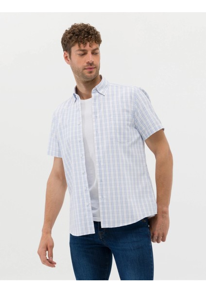 Erkek Regular Fit Kısa Kollu Gömlek-Mavi