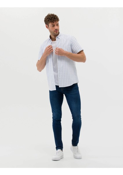 Erkek Regular Fit Kısa Kollu Gömlek-Mavi