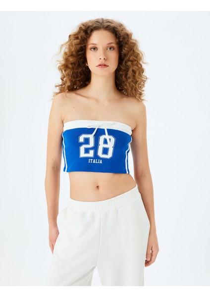 Straplez Yaka Slogan Baskılı Kolsuz Biyeli Crop Atlet modelleri