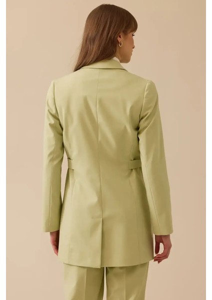 Kadın Beli Ayarlanabilir Çift Düğmeli Ceket - Yeşil fiyatları