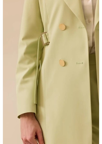 Kadın Beli Ayarlanabilir Çift Düğmeli Ceket - Yeşil modelleri