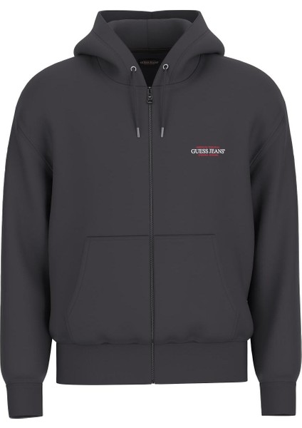 Erkek Gj Fermuarlı Kapüşonlu Sweatshirt - Siyah