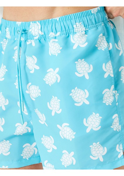 Kaplumbağa Desenli Oversize Beli Bağcıklı Cepli Deniz Şortu indirimleri