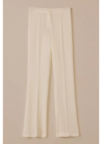Kadın Yüksek Bel Krep Kumaş Ispanyol Paça Pantolon - Ekru