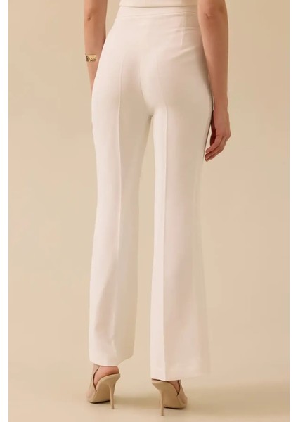 Kadın Yüksek Bel Krep Kumaş Ispanyol Paça Pantolon - Ekru fiyatları
