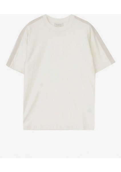 Erkek Ck Şerit Logo T-Shirt - Krem