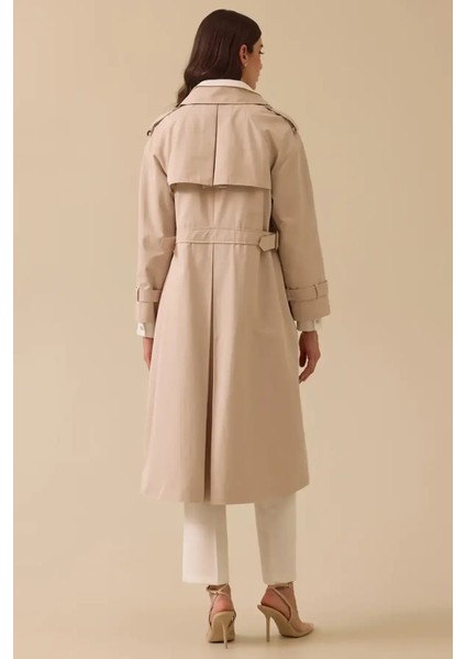 Kadın Cepli Düğmeli Diz Altı Trençkot - Bej fiyatları
