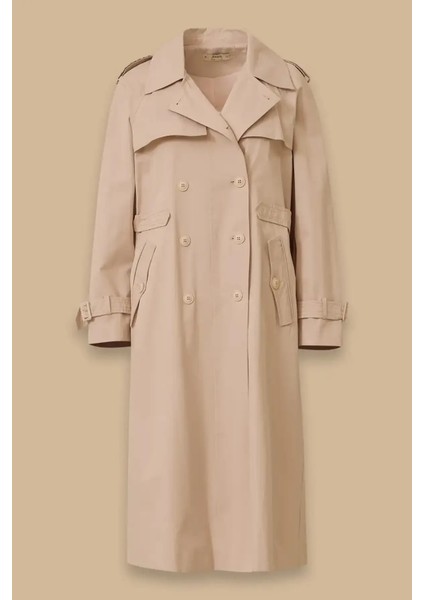 Kadın Cepli Düğmeli Diz Altı Trençkot - Bej fırsatları