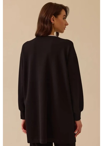 Kadın Fiyonk Işlemeli Uzun Sweatshirt - Siyah