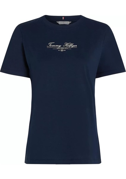 Kadın Th Script Logo T-Shirt - Lacivert