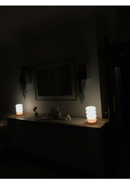 Mezelia Abajür - 3d Yazıcı İle Üretilmiş Bej Renk Modern Iç Aydınlatma (Led Ampül Dahil) 2 Adet
