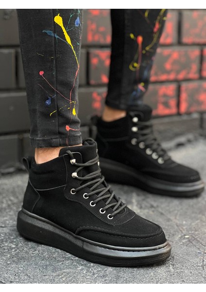 Bağcıklı Erkek Bot Siyah Süet (Siyah Taban)