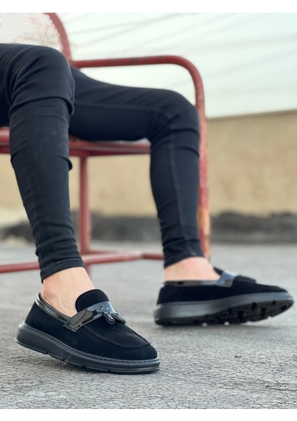 Bağcıksız Püsküllü Erkek Ayakkabı Siyah Süet (Siyah Taban) fiyatları